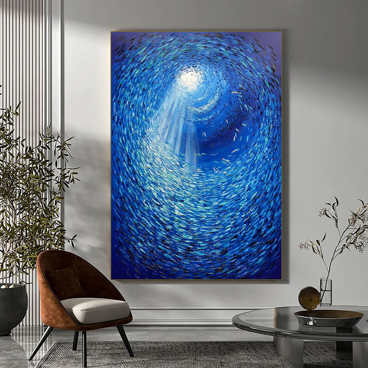 Oversize Abstract Art Couple of Divers In Ocean Fish Art On Canvas Colorful  Blue Water Animals Painting Handmade Painting Fine Art