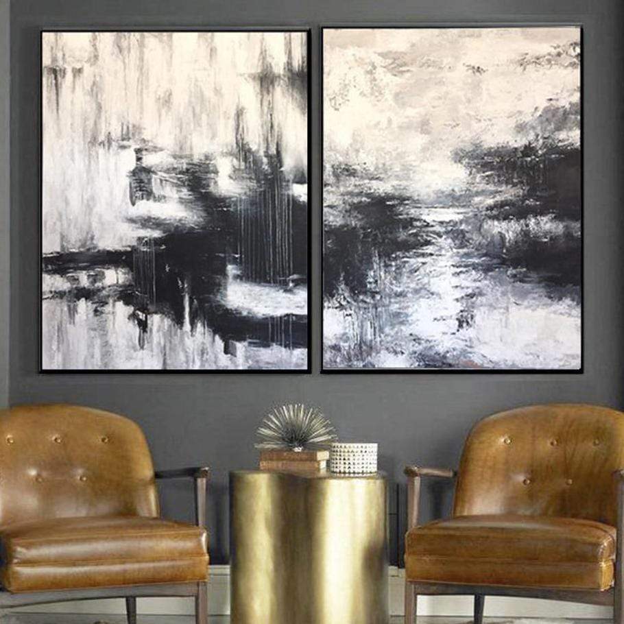 Contemporary Art Painting 2 Piece Oversized Wall Art Canvas Black And