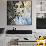 Original Woman Oil Painting Modern Textured Artwork Abstract Female Artwork Decor for Bedroom | PENSIVE JACQUELINE 46"x46"