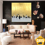 Abstract People Acrylic Painting Original Gold Leaf Textured Wall Art Modern Artwork Decor for Home | SKY OF GOLD 40"x40"