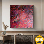 Abstract Red Acrylic Painting Modern Colorful Brush Strokes Original Textured Artwork Decor | RED EFFECT 50"x50"