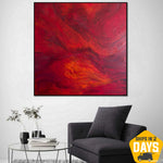 Red Original Acrylic Painting Abstract Textured Artwork Modern Wall Art Decor for Room | RED ABYSS 50"x50"