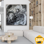 Original Monochrome Artwork Abstract Black and White Acrylic Painting Modern Wall Art Decor for Home | COLD STORM 46"x46"