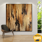 Wooden Style Abstract Oil Painting Original Textured Artwork Brown Wall Art Decor for Bedroom | WOODEN MAGIC 46"x46"