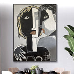 Abstract People Black and White Acrylic Painting Romantic Artwork Couple In Love Wall Art Decor for Home | FIRST KISS