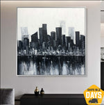 Abstract City Acrylic Painting On Canvas Black And White Cityscape Modern Painting On Canvas Creative Painting Unique Wall Art | IMPOSSIBLE RESIDENCES 40x40"