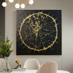 Original Gold Circle on Black Acrylic Painting On Canvas Abstract Wall Art Modern Decor for Office | SACRED CIRCLE