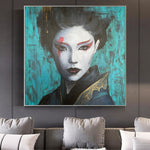 Abstract Chinese Woman Original Female Oil Painting on Green Geisha Wall Art Decor for Living Room | WU ZETIAN