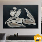 Black And Grey Figurative Artwork On Canvas Home Decor Wall Art Large Modern Paintings Abstract Hand Painted Artwork Frame Painting | ACHROMATIC PRESENCE 40"x60"