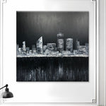 City Painting Oil Black And White Paintings Abstract Original Custom Painting Contemporary Art Home Decor Minimalist Art Living Room Art | ENIGMATIC ROOFTOPS
