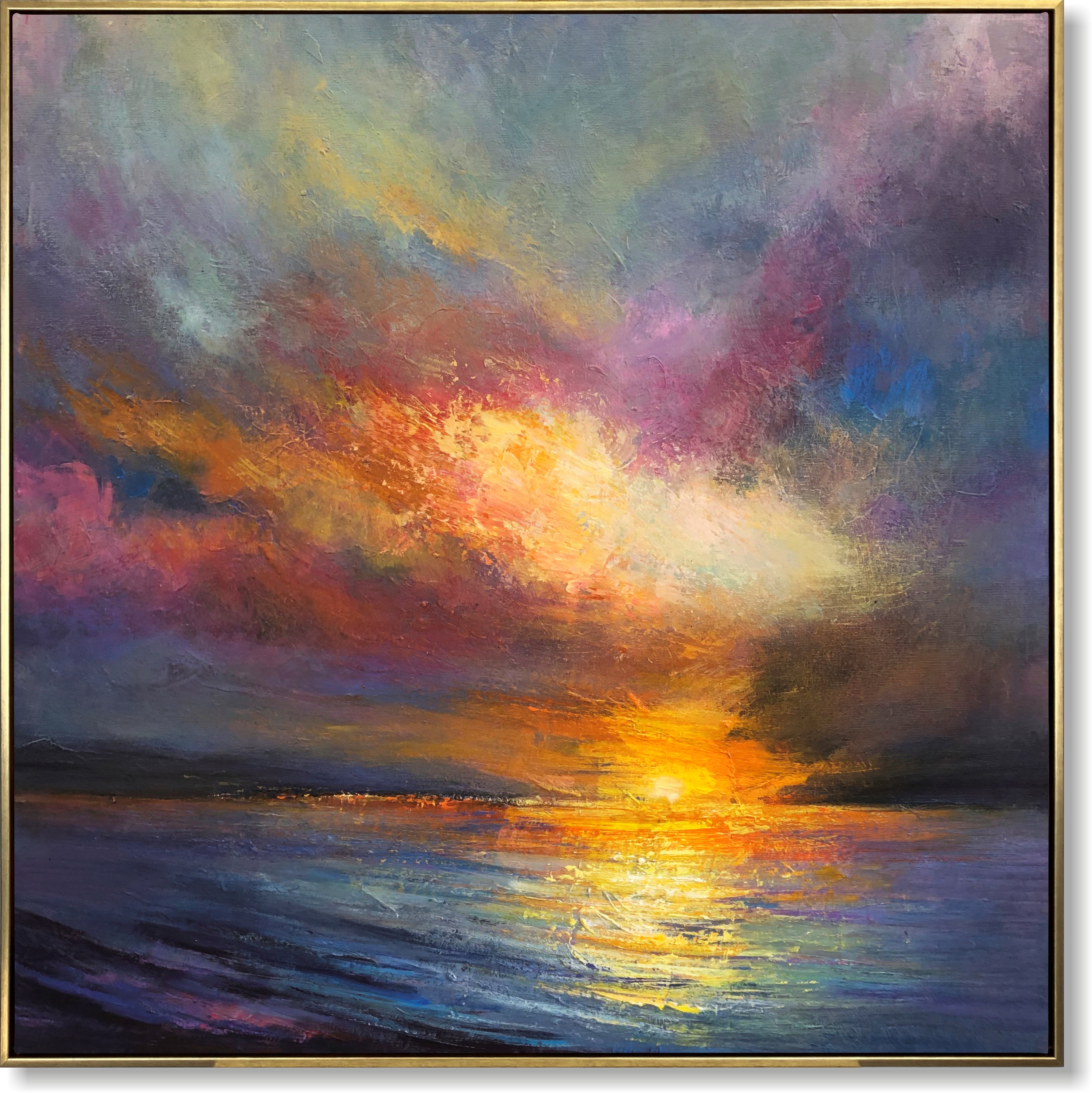 Original seascape oil painting, sunset wall art on canvas, impressionist high quality art sty