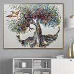 Large Original Abstract Tree Painting Bird Painting Oil Canvas Painting Abstract Fine Art Impasto Painting Wall Art Decor | ONCOMING SPRING