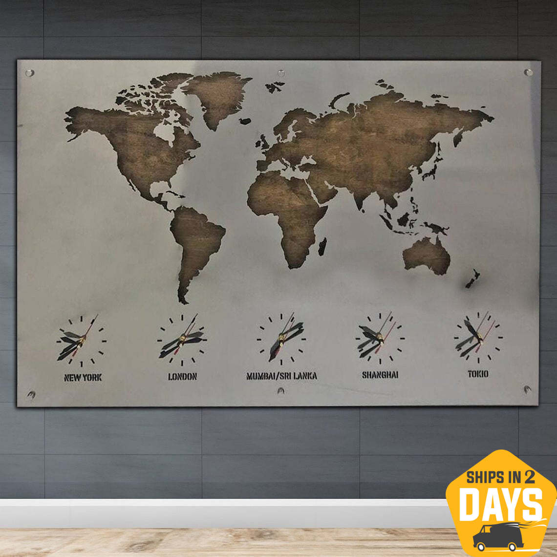 Modern Map Clock WORLD MAP WITH CLOCKS 25.2