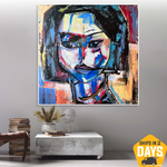 Woman Painting Acrylic Abstract Face Painting Colorful Oil Art Fine Art Modern Abstract Painting Frame Painting Office Painting | CHROMA BEAUTY 46"x46"