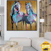Couple Of Horses Painting On Canvas Abstract Animal Painting Modern Paintings Acrylic Texture Painting Unique Wall Art Home Decor| COUPLE OF HORSES 40"x40"