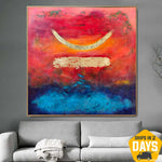 Abstract Symbol Paintings On Canvas Large Original Red Artwork Textured Wall Decor Hand Painted Creative Art Painting for Room | SECRET SYMBOL 50"x50"