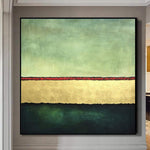 Green Abstract Modern Paintings On Canvas Gold Simple Minimal Wall Art Original Oil Fine Art for Hotel Interior | LAYERS OF FORTUNE