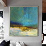 Oversized Neutral Abstract Paintings On Canvas Teal Blue Wall Art Original Oil Fine Art | SMALL DAM