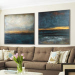 Original Oversized Painting Blue Painting Gray Painting Ocean Painting Sunset Painting 2 Piece | NATURAL POWER
