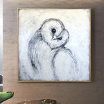 Original White Owl Painting On Canvas Abstract Barn Owl Artwork Handmade Bird Texture Monochrome Wall Art White and Black Home Decor | BARN OWL