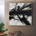 Abstract Black And White Painting on Canvas Beige Wall Art Heavy Textured Customized Painting in Size 32x32 for Aesthetic Room Decor | MOUNTAIN RIVER