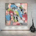 Abstract Colorful Painting in Pink, Blue and White Colors Textured Painting on Canvas as Contemporary Wall Art for Living Room Decor | DREAMY PUZZLE
