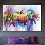 Large Abstract Cow Painting On Canvas Colorful Fine Art Modern Wall Art | ENCIERRO