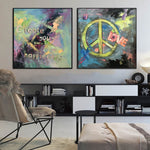 Abstract Colorful Set Of 2 Paintings On Canvas Original Hipster Fine Art Modern Diptych Paintings Contemporary Art | HIPSTER HAPPINESS