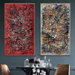 Jackson Pollock Style Paintings Set Of 2 Abstract Colorful Wall Art Modern Fine Art Original Texture Paintings Set | SCARLET BLOSSOM