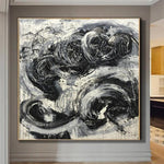 Extra Large Abstract Black And White Painting Gray Original Oil Wall Art | EMERGENCE