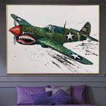 Abstract Airplane Paintings On Canvas Nursery Room Decor Impasto Oil Aviation Painting for Kids Room Curtiss P-40 Warhawk Wall Art | CARTOON PLANE