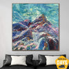 Large Abstract Mountains Painting on Canvas Marble Wall Art Vivid Artwork Wall Hanging Decor Giant Painting for Living Room | MOUNTAIN HEART 50"x50" - Trend Gallery Art | Original Abstract Paintings