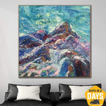 Large Abstract Mountains Painting on Canvas Marble Wall Art Vivid Artwork Wall Hanging Decor Giant Painting for Living Room | MOUNTAIN HEART 50"x50"