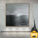 Abstract Black And White Paintings On Canvas Neutral Minimalist Art Modern Art House Decor Original Oil Painting | ISLAND 27.55"x27.55"