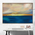 Large Blue Wall Art Abstract Ocean Painting Sunset Painting Canvas Extra Large Wall Art Framed Abstract Modern Art Xl Painting On Canvas | SUMMER SUNSET