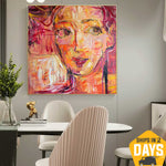 Large Abstract Figurative Paintings on Canvas Moden Woman Face Artwork Textured Handmade Painting Wall Decor | FEMALE WAY 50"x50"