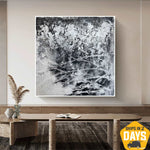 Original Abstract Monochrome Paintings On Canvas Black and White Artwork Modern Custom Oil Painting Gray and Black Wall Decor | GRAY BLIZZARD 26"x26"