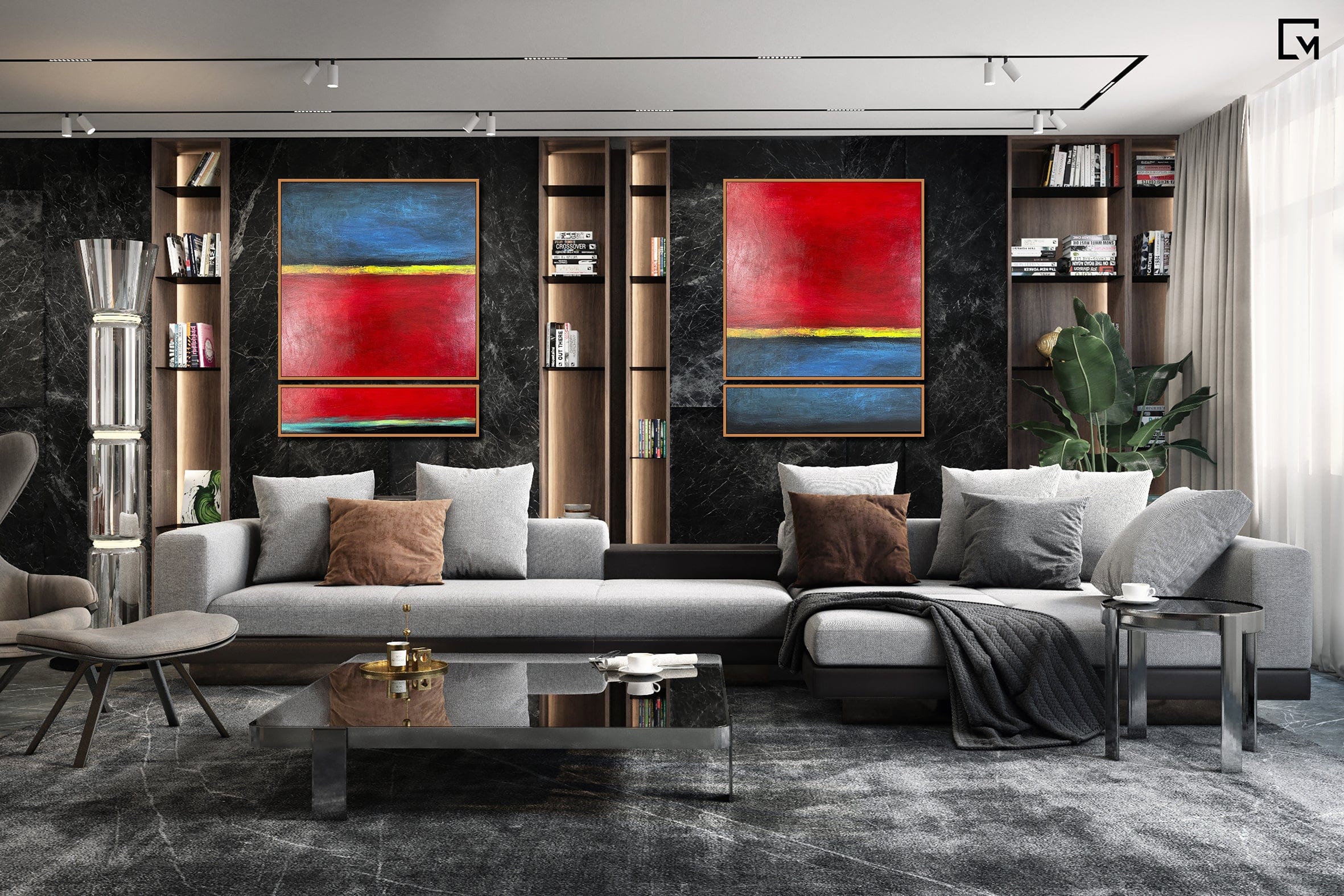 Mark Rothko Style Abstract Set Of 2 Painting On Canvas, Modern Urban S ...