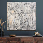 Abstract Faces Paintings On Canvas White Painting Acrylic Figurative Artwork 50x50 People Painting Minimalist Wall Art | FACES OF OLD LIFE