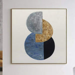 Abstract Minimalist Paintings On Canvas Textured Art Abstract Shapes Art In Grey, Blue, Yellow and Black Colors Solar Eclipse Fine Art | SOLAR ECLIPSE