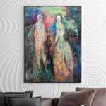Large Abstract Figurative Canvas Painting in Blue, Red and Green Colors Original Abstract Human Fine Art | FAMILY UNITY