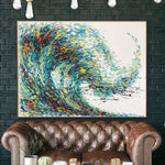 Large Abstract Painting Canvas Colorful Wave Painting Blue Wall Art Original Oil Painting Thick Texture Impasto Artwork for Home Decor | WAVE OF LOVE