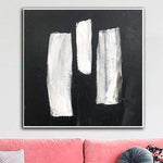 Abstract Black and White Painting on Canvas Minimalist Wall Art Black Artwork Customized Painting 32x32 Art for Indie Room Decor | LINES ON ROAD