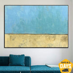Extra Large Canvas Art Blue Wall Art Yellow Paintings On Canvas Abstract Oil Painting | FREEDOM 24"x35"
