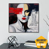 Original Abstract Woman Oil Paintings On Canvas Black and White Artwork Female with Red Lips Original Decor for Home | MODERN WOMAN 32"x32"