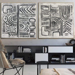 Extra Large Black And White Canvas Symbols Painting Abstract Shapes Art Black and White Luxury Painting Acrylic Painting Wall Decor | ANCIENT SIGNS