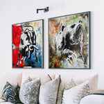 Original Abstract Bull and Bear Colorful Diptych Paintings On Canvas Modern Set Of 2 Colorful Animal Wall Art Impasto Painting Wall Decor | LOUD ROAR