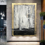 Gold Leaf Contour Painting Large Gold Leaf Artwork Gray Painting Decor Golden Art Oversized Paintings on Canvas Rich Texture Artwork | ANCIENT CLARITY