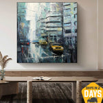 Abstract Tokyo Cityscape Paintings On Canvas Textured Tokyo Streets Wall Art Modern Oil Painting Handmade Painting | STREETS OF TOKYO 32"x32"