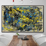 Jackson Pollock Style Paintings On Canvas Abstract Expressionist Painting In Blue And Yellow Colors Modern Handmade Painting | CHAOTIC DREAMS
